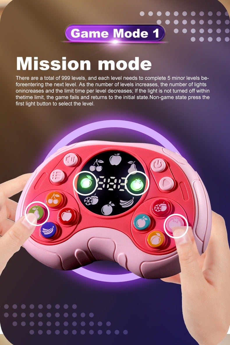 وحدة تحكم ألعاب محمولة للأطفال مزودة بموسيقى تعليمية وصوت وضوء وآلة دفع سريعة وآلة كسر مستوى الفاكهة ووحدة تحكم ألعاب تنافسية لعبة فك الضغط باللون الوردي - Image 5
