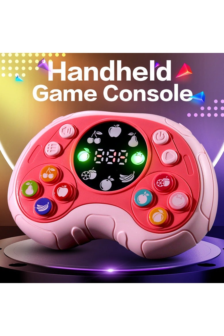 وحدة تحكم ألعاب محمولة للأطفال مزودة بموسيقى تعليمية وصوت وضوء وآلة دفع سريعة وآلة كسر مستوى الفاكهة ووحدة تحكم ألعاب تنافسية لعبة فك الضغط باللون الوردي - Image 1
