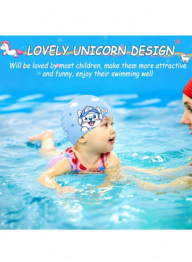 JIAROU 2 Pieces Cute Puppy Silicone Swim Cap for Kids — Suitable for girls and toddlers aged 2–14，waterproof design，unisex， suitable for both long and short hair - Image 4