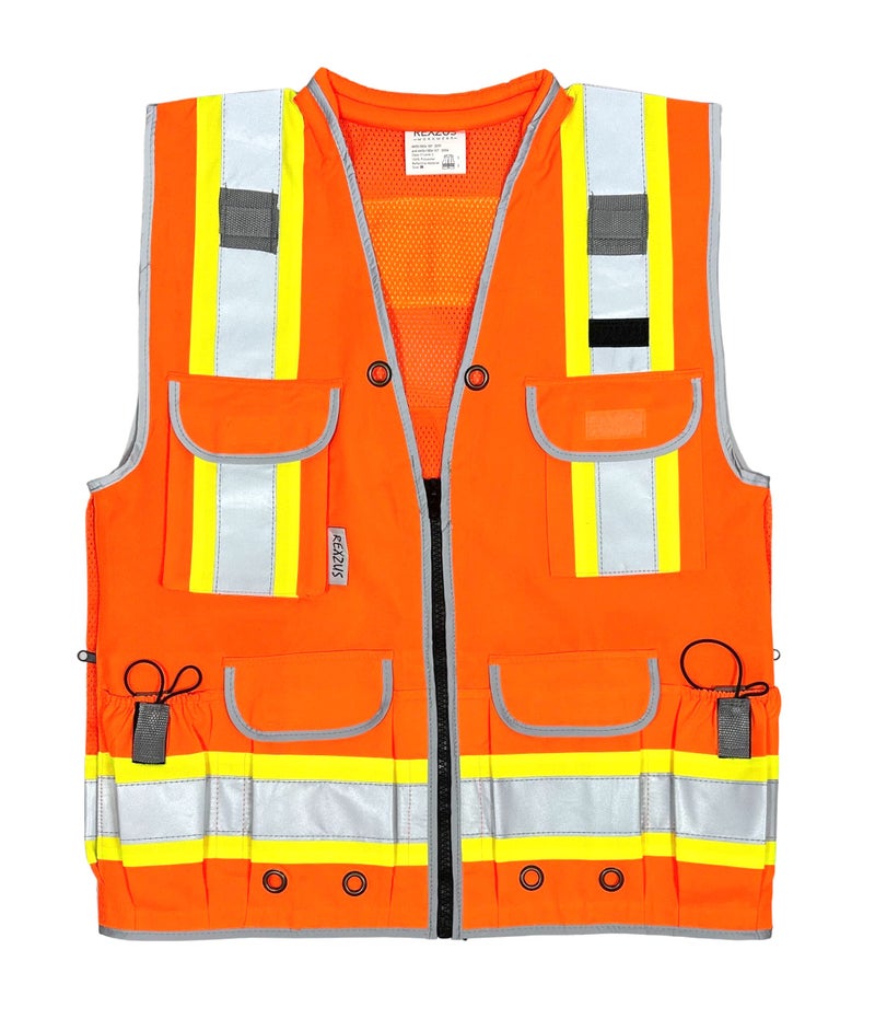 REXZUS A Reflective Safety Vest For mens Class 2 Heavy Woven Two Tone Engineer Hi Viz Safety Vest 3M Tape (Orange, XX-Large) - Image 1