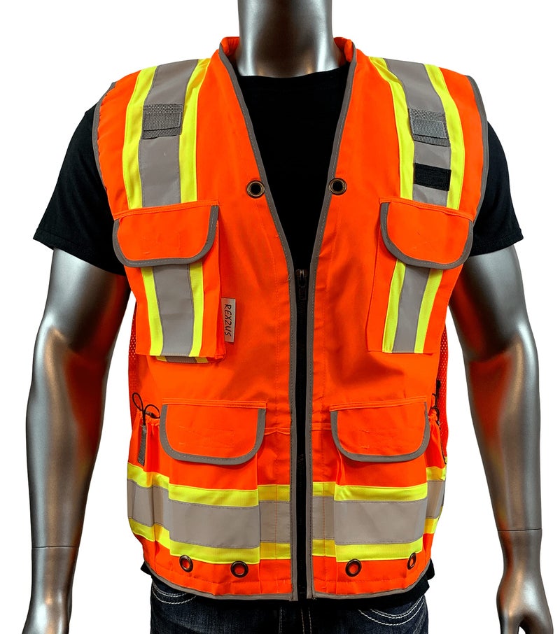 REXZUS A Reflective Safety Vest For mens Class 2 Heavy Woven Two Tone Engineer Hi Viz Safety Vest 3M Tape (Orange, XX-Large) - Image 2