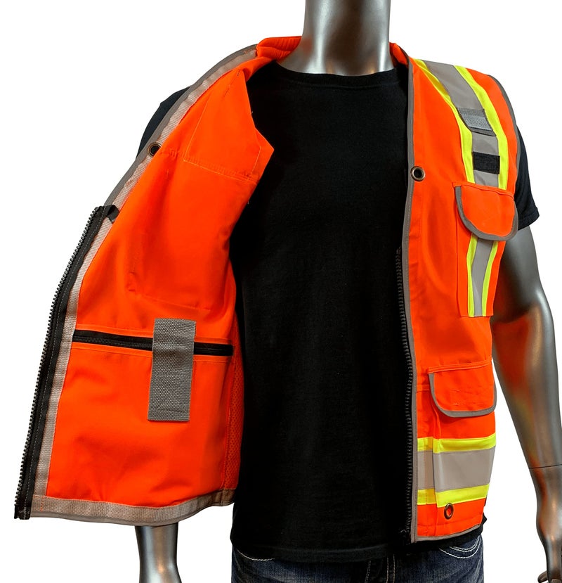 REXZUS A Reflective Safety Vest For mens Class 2 Heavy Woven Two Tone Engineer Hi Viz Safety Vest 3M Tape (Orange, XX-Large) - Image 5