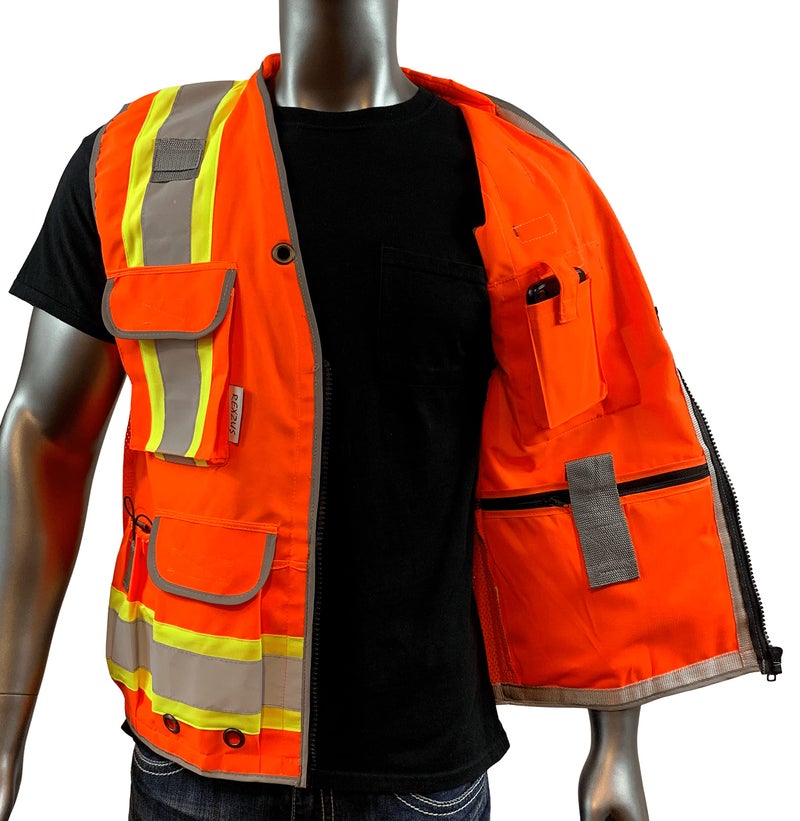 REXZUS A Reflective Safety Vest For mens Class 2 Heavy Woven Two Tone Engineer Hi Viz Safety Vest 3M Tape (Orange, XX-Large) - Image 4