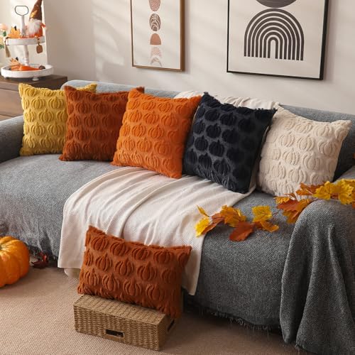 DFXSZ Fall Pillow Covers 20x20 Set of 2 Fall Decorations Autumn Rust Pumpkin Throw Pillow Cases Soft Plush Faux Fur Wool Couch Cushion Case for Chair Sofa Bedroom Living Room Home Decor PTK02A20 - Image 5