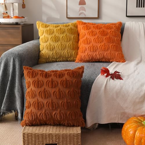 DFXSZ Fall Pillow Covers 20x20 Set of 2 Fall Decorations Autumn Rust Pumpkin Throw Pillow Cases Soft Plush Faux Fur Wool Couch Cushion Case for Chair Sofa Bedroom Living Room Home Decor PTK02A20 - Image 4