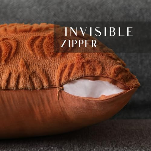 DFXSZ Fall Pillow Covers 20x20 Set of 2 Fall Decorations Autumn Rust Pumpkin Throw Pillow Cases Soft Plush Faux Fur Wool Couch Cushion Case for Chair Sofa Bedroom Living Room Home Decor PTK02A20 - Image 2
