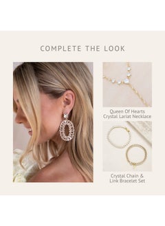 Ettika Gold Earrings. Womens Dangle Earrings, Sparkle Oval 18K Gold Plated And Crystals Earrings. Jewelry Birthday Gifts For Women  - Image 4