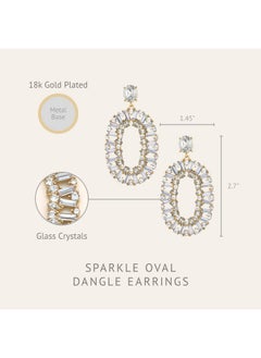 Ettika Gold Earrings. Womens Dangle Earrings, Sparkle Oval 18K Gold Plated And Crystals Earrings. Jewelry Birthday Gifts For Women  - Image 3