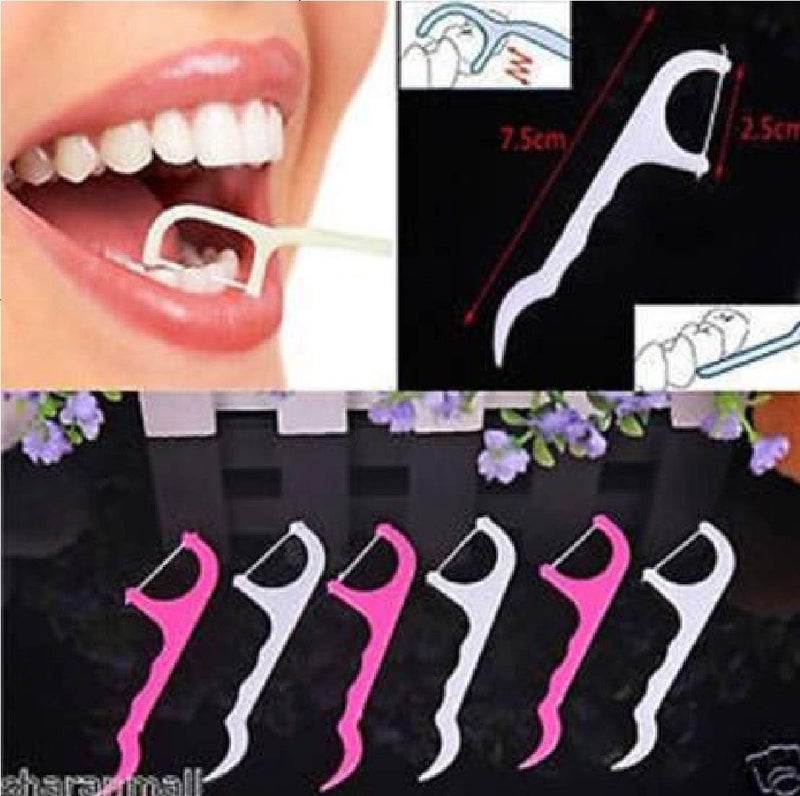 BIRONZA Dental Tooth Pick Flossers Toothpick Cleaners, Tooth Flossing Head Oral Dental Hygiene Brush, Tooth Cleaning Tool ( White Pink ) (Pack of 100Pcs) - Image 4