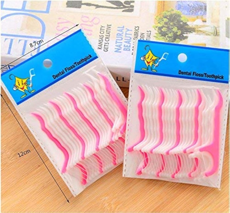 BIRONZA Dental Tooth Pick Flossers Toothpick Cleaners, Tooth Flossing Head Oral Dental Hygiene Brush, Tooth Cleaning Tool ( White Pink ) (Pack of 100Pcs) - Image 1