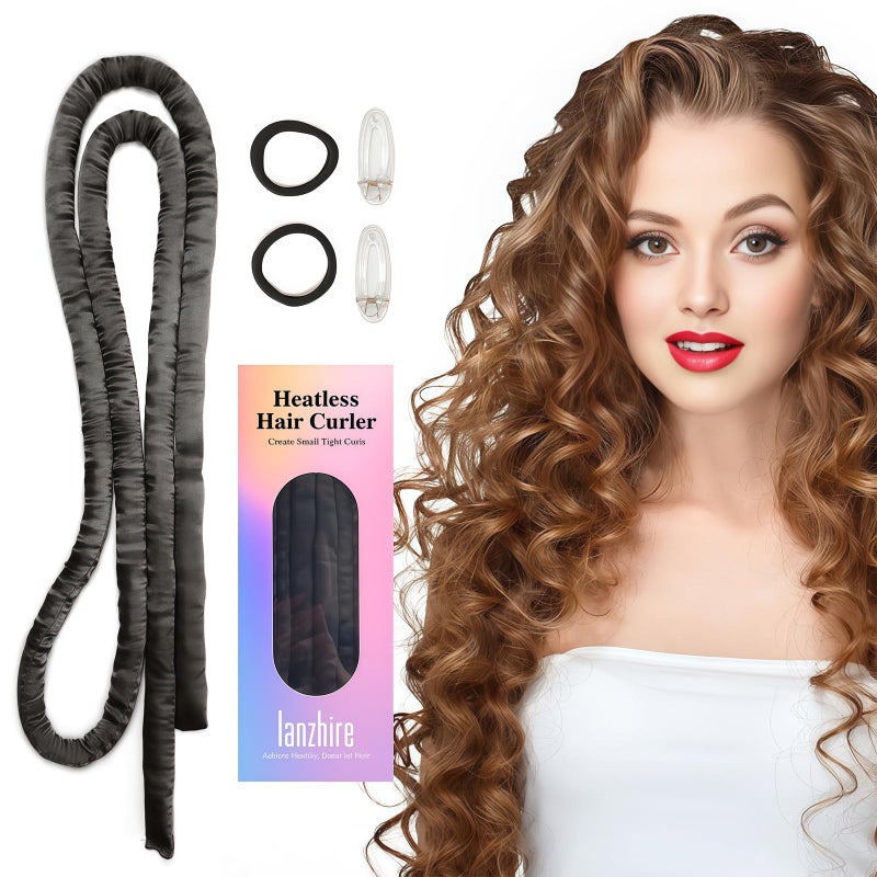 Lanzhire No Heat Overnight Curling Headband for Long and Short Hair - Thin Heatless Curlers to Sleep In (Black) - Image 1