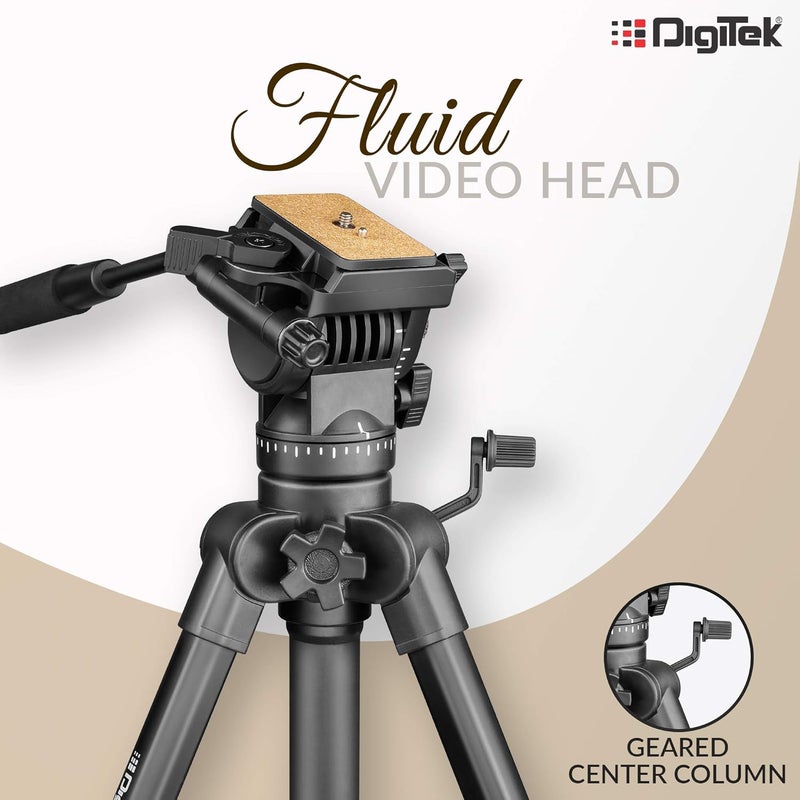Digitek ® (DPTR 880 PRO) (165 CM) Platinum Aluminum Light Weight Tripod, with Fluid Video Head, for DSLR & Video Cameras, Maximum Operating Height: 5.90 Feet, Maximum Load : 6 kgs (Black) - Image 2