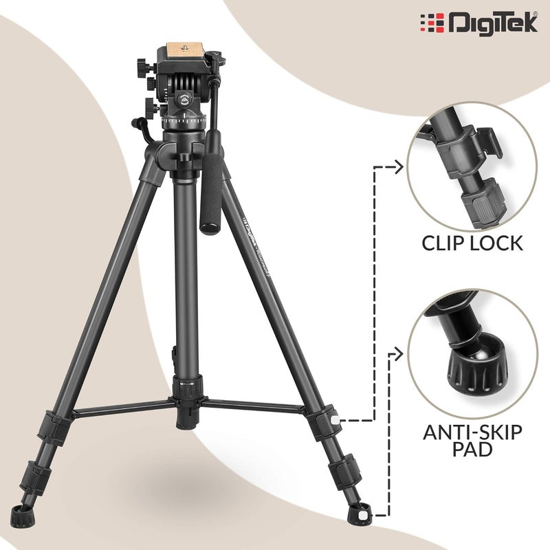 Digitek ® (DPTR 880 PRO) (165 CM) Platinum Aluminum Light Weight Tripod, with Fluid Video Head, for DSLR & Video Cameras, Maximum Operating Height: 5.90 Feet, Maximum Load : 6 kgs (Black) - Image 4