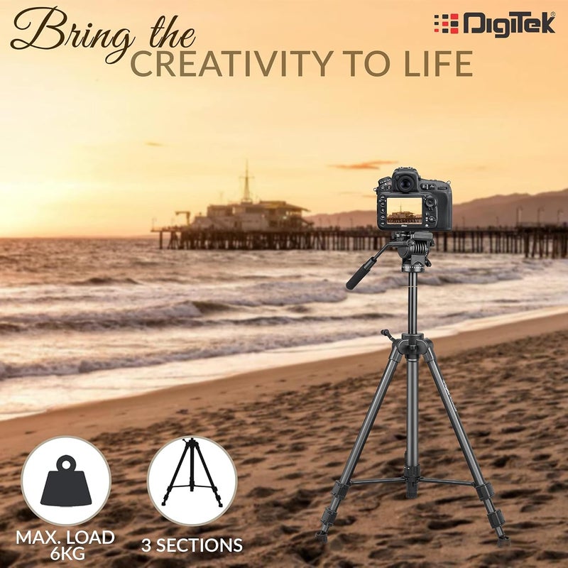 Digitek ® (DPTR 880 PRO) (165 CM) Platinum Aluminum Light Weight Tripod, with Fluid Video Head, for DSLR & Video Cameras, Maximum Operating Height: 5.90 Feet, Maximum Load : 6 kgs (Black) - Image 5