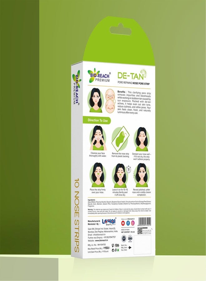 Bio-Reach Premium DE-TAN Pore Refining Nose Pore Strip with AHA, Dermatologically Tested, for All Skin Types, Pack of 2 (20 Strips) - Image 2