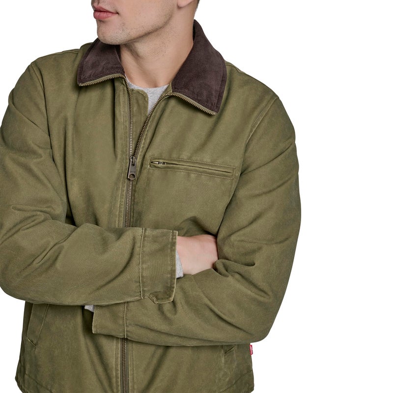 Levi's Men's Cotton Depot Jacket with Corduroy Collar, Light Olive Wax Look, Large - Image 4