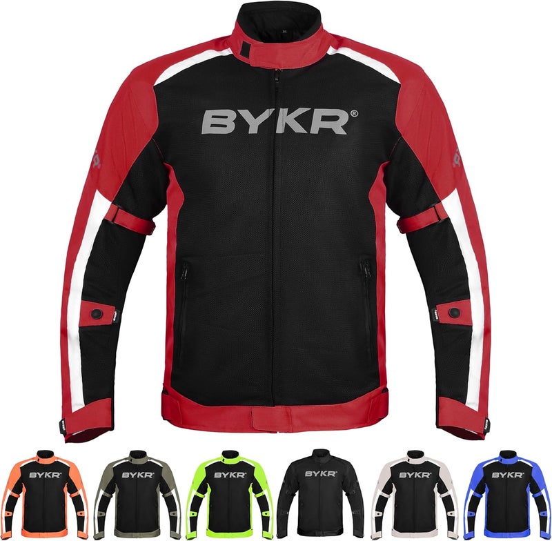 BYKR Mesh Motorcycle Jacket for Men - Breathable Protective Riding Gear in Red - Image 1