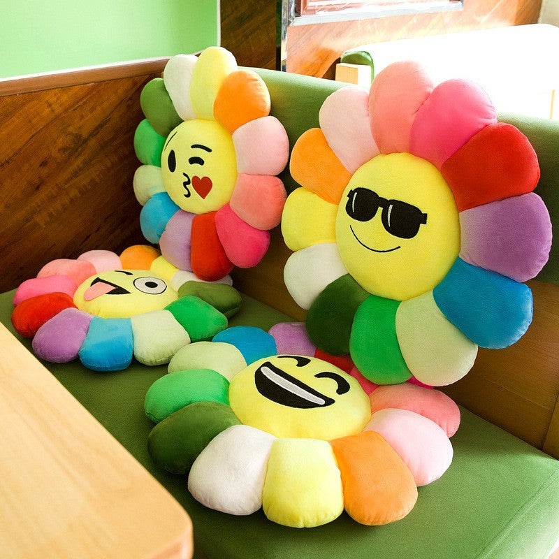 Cute Colorful Sunflower Plush Cushion Toy with Expressions - Image 1