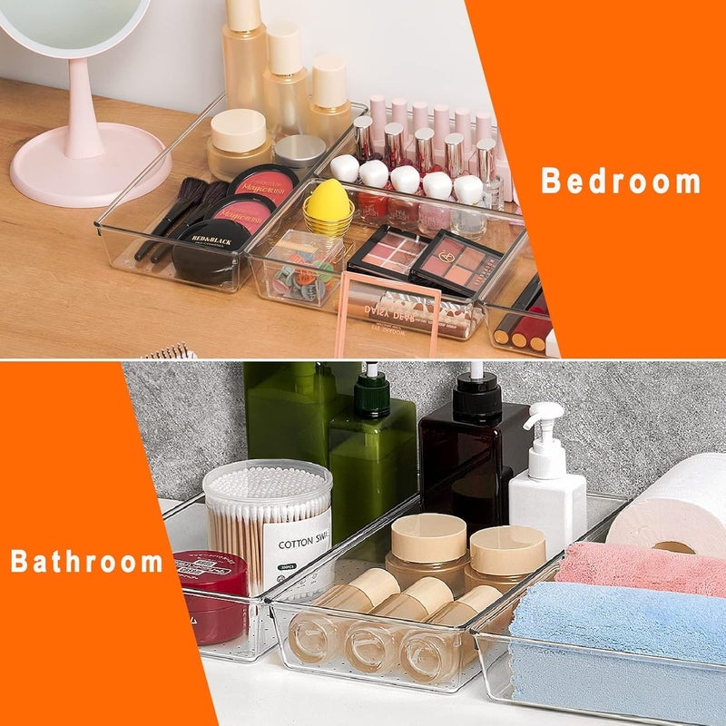 Kuber Industries 28 Pcs Set Multi-Purpose Transparent Drawer Organizers | Plastic Trays for Storage Kitchen & Aesthetic Dressing Table Organisers for Cosmetics, Makeup & Stationery | Transparent - Image 5