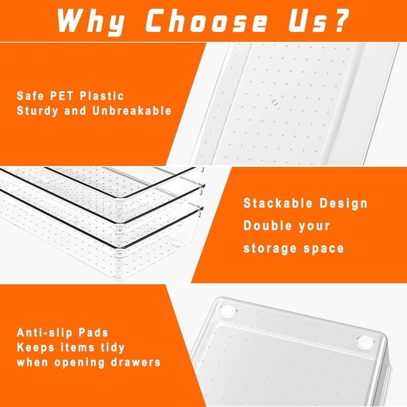 Kuber Industries 28 Pcs Set Multi-Purpose Transparent Drawer Organizers | Plastic Trays for Storage Kitchen & Aesthetic Dressing Table Organisers for Cosmetics, Makeup & Stationery | Transparent - Image 2