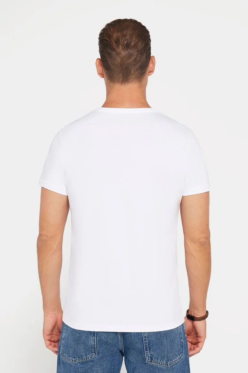 Tudors Men's Slim Fit Narrow Cut Cotton Soft Textured Printed White Crew Neck T-Shirt
