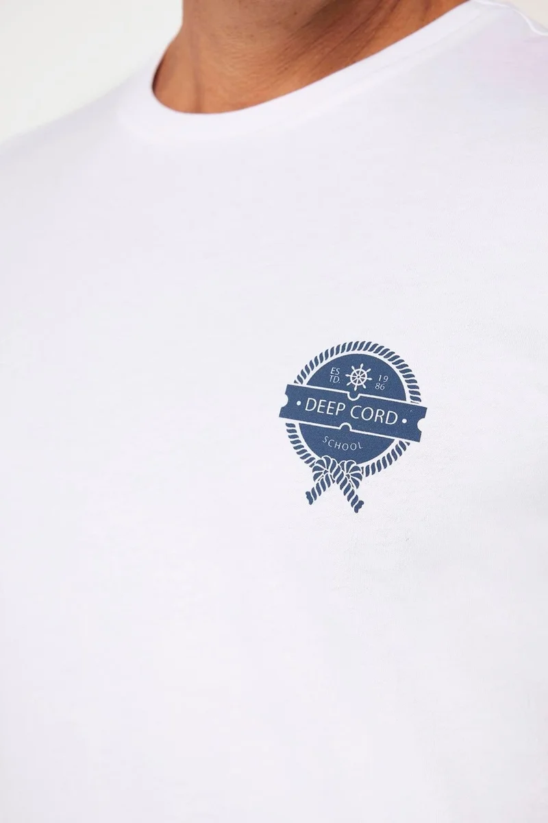 Tudors Men's Slim Fit Narrow Cut Cotton Soft Textured Printed White Crew Neck T-Shirt