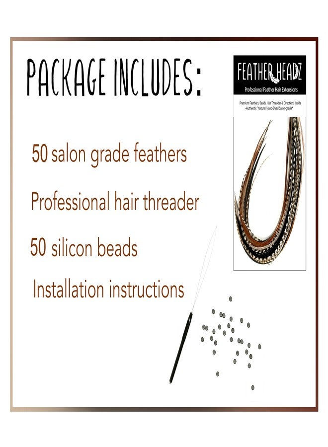 Feather Headz 50 Natural Color Hair Extensions – 7”–11” Long – DIY Rooster Kit with 50 Micro-Link Beads – 100% Real Feathers – Eye-Catching Boho Style - Image 2