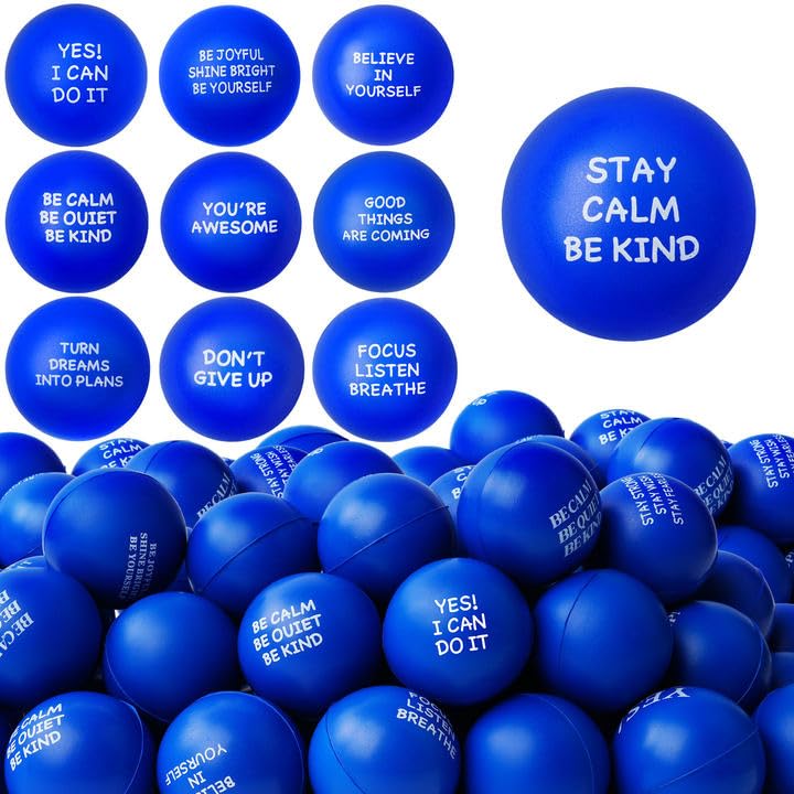SHQDD 100PCS Motivational Stress Balls for Adults and Kids  Stress Balls Bulk Soft Sponge Squeeze Toys with Inspirational Quotes  Office Classroom Stress Relief Gifts  Anxiety Relief Fidget Toys - Image 1