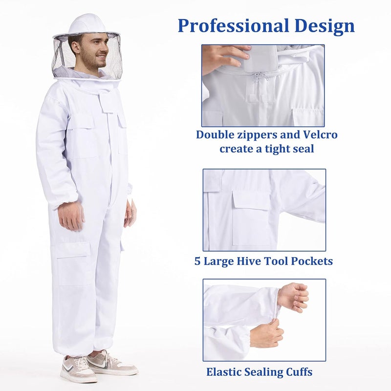 LONGADS Professional Bee Suits for Men Women Sting Proof with Round Veil, Sting-Proof Full Body Protection Beekeeping Suit with Glove, Safety Ventilated Bee Keeper Suit(Beekeeper Gear) - Image 2