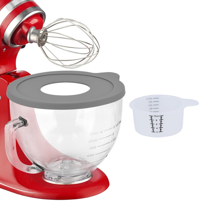 Kltchonald Tilt-Head Stand Mixer Glass Bowl, 5 QT,Compatible with Kitchenaid Artisan&Classic Series,Glass Bowl with Lid,Mixer Bowl Cover to Prevent Spilling of Ingredients,Contemporary with Grey Lid - Image 2