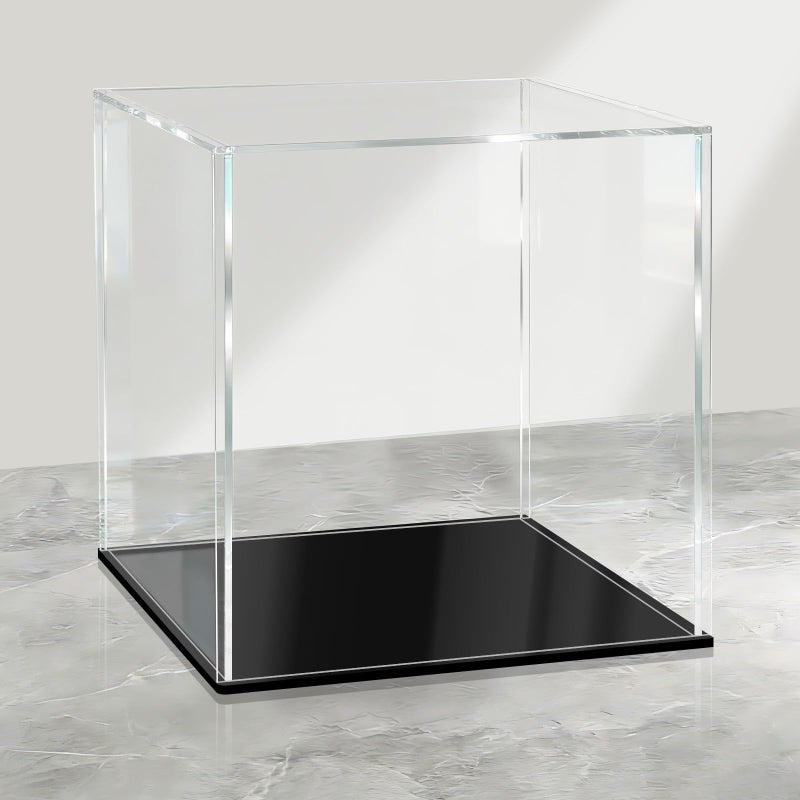 LANSCOERY Acrylic Display Case 6x6x6 in Upgraded Thickened UVResistant Showcase 98 Clarity Dustproof Box with Glossy Black Base for Action Figures LEGO Models Includes Scraper LED Light - Image 2