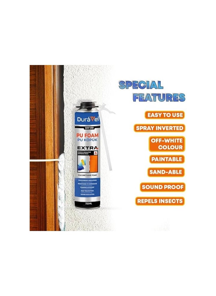 Duravel PU Foam Extra, 750ml, Polyurethane Foam for Filling & Insulation  - Image 2