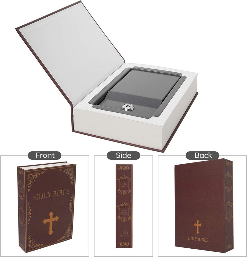 PACOLO Real Paper Transfer Book Safe, Hollow with Secret Hidden Compartment, Key Lock, 8.7"×6"×2" (Bible-Key) - Image 3