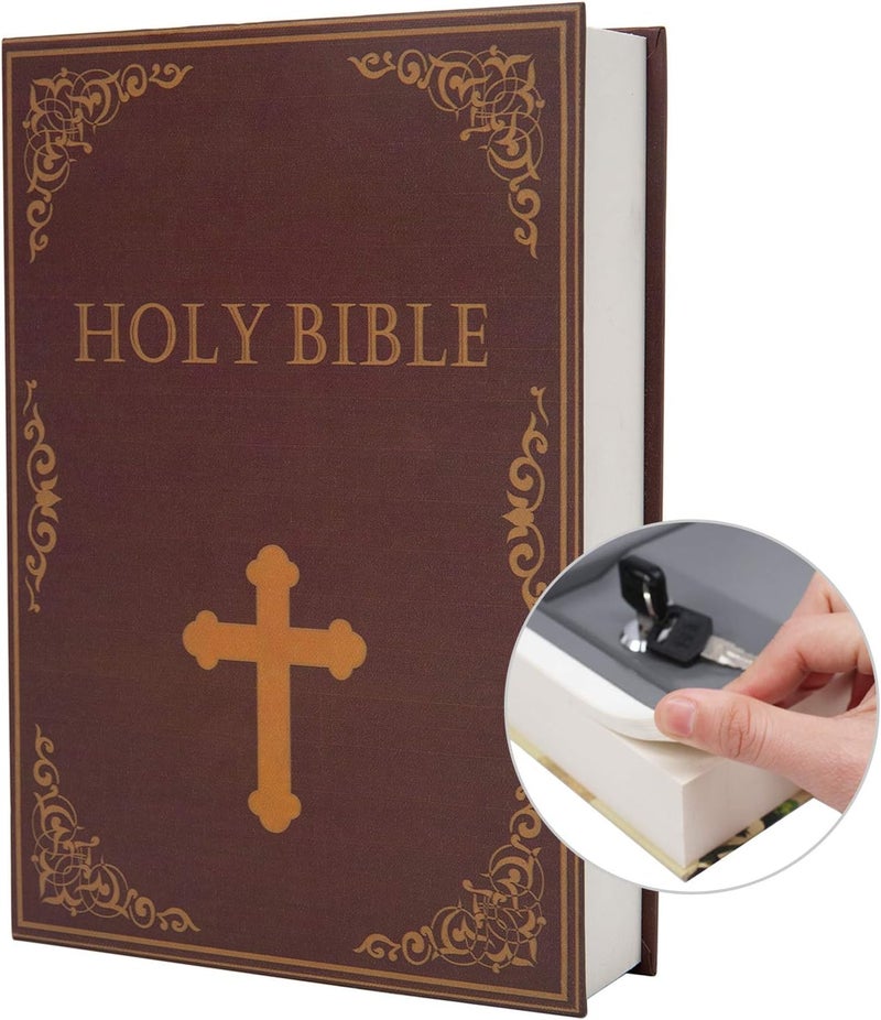 PACOLO Real Paper Transfer Book Safe, Hollow with Secret Hidden Compartment, Key Lock, 8.7"×6"×2" (Bible-Key) - Image 1