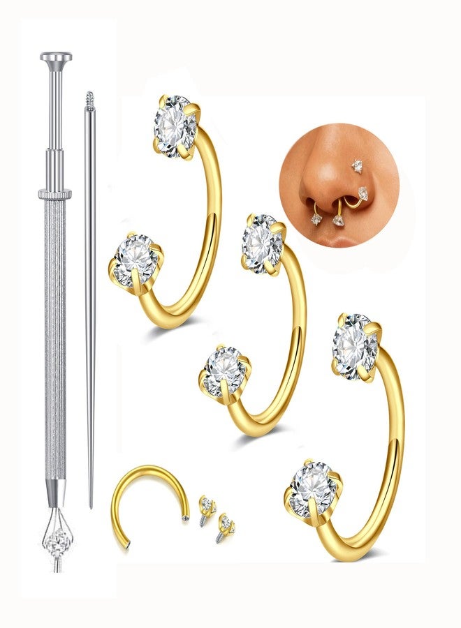 QWALIT 20g 7mm Horseshoe Nose Ring for Women Surgical Steel Double Stud Gem Horse Shoe Gold Nose Piercing Jewelry Half U Shaped Nostril Hoop Forward Helix Daith Cartilage Piercing Jewelry 20 gauge - Image 1