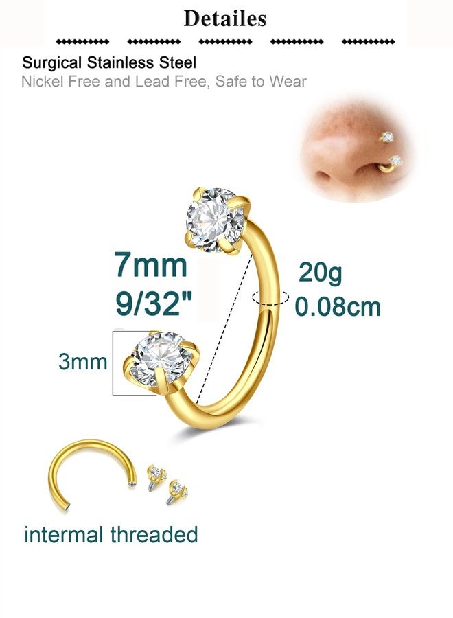 QWALIT 20g 7mm Horseshoe Nose Ring for Women Surgical Steel Double Stud Gem Horse Shoe Gold Nose Piercing Jewelry Half U Shaped Nostril Hoop Forward Helix Daith Cartilage Piercing Jewelry 20 gauge - Image 2