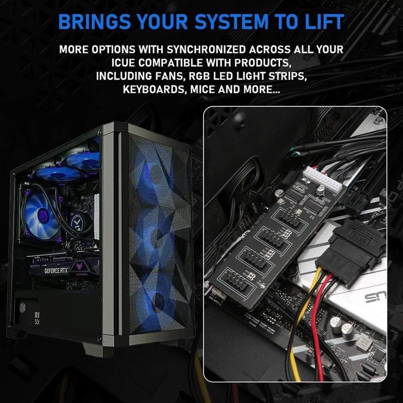 Rocketek 9Pin USB Header Splitter with SATA Power Cable, 9Pin USB Header Male 1 to 4 Female Extension Cable USB 2.0 Splitter Cable Connector for Motherboard, Adapter for CPU, WiFi Receiver, Fans, and RGB Light - Image 2