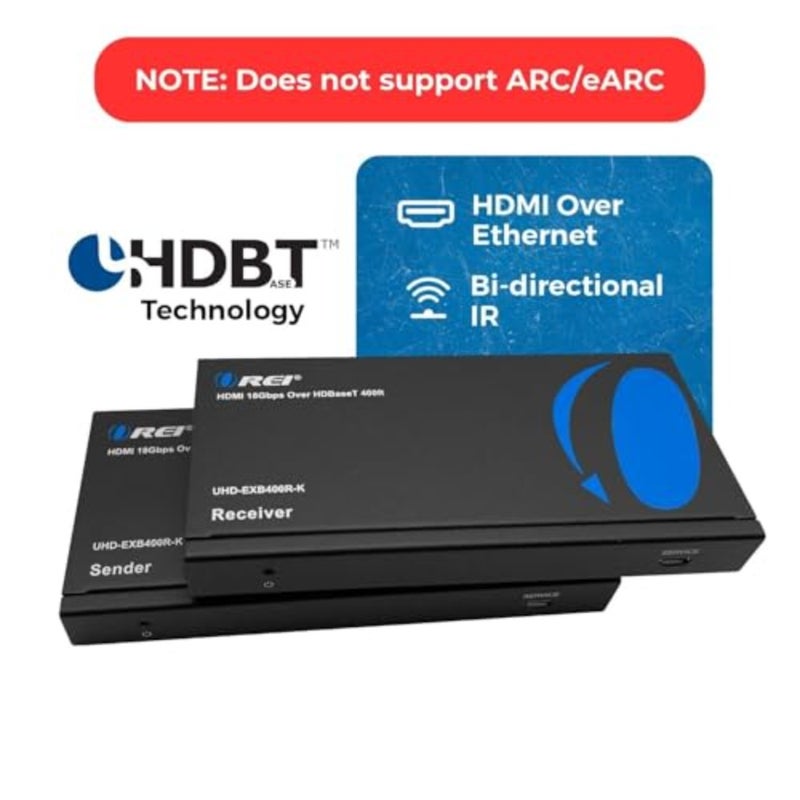 موسع HDMI عبر إيثرنت 4K للمسرح المنزلي، هيكل معدني، أسود، يمتد UltraHD 4K@60 هرتز 4:4:4 مع HDR، CEC، IR، RS-232 حتى 400 قدم، حلقة خارجية، POC، مخرج صوت - Image 2