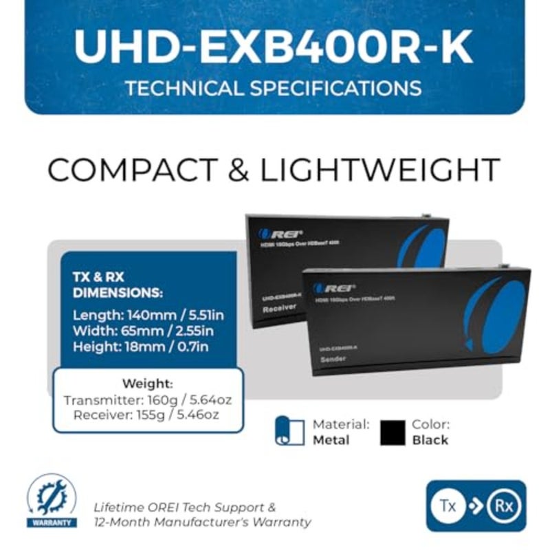 موسع HDMI عبر إيثرنت 4K للمسرح المنزلي، هيكل معدني، أسود، يمتد UltraHD 4K@60 هرتز 4:4:4 مع HDR، CEC، IR، RS-232 حتى 400 قدم، حلقة خارجية، POC، مخرج صوت - Image 5