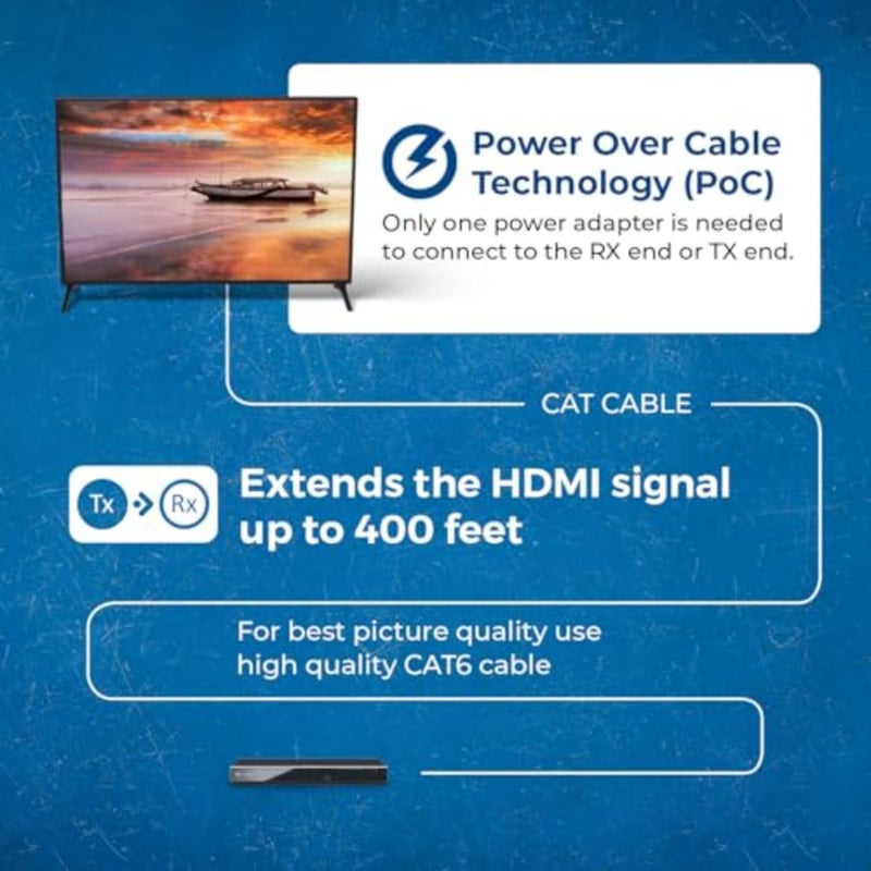 موسع HDMI عبر إيثرنت 4K للمسرح المنزلي، هيكل معدني، أسود، يمتد UltraHD 4K@60 هرتز 4:4:4 مع HDR، CEC، IR، RS-232 حتى 400 قدم، حلقة خارجية، POC، مخرج صوت - Image 4