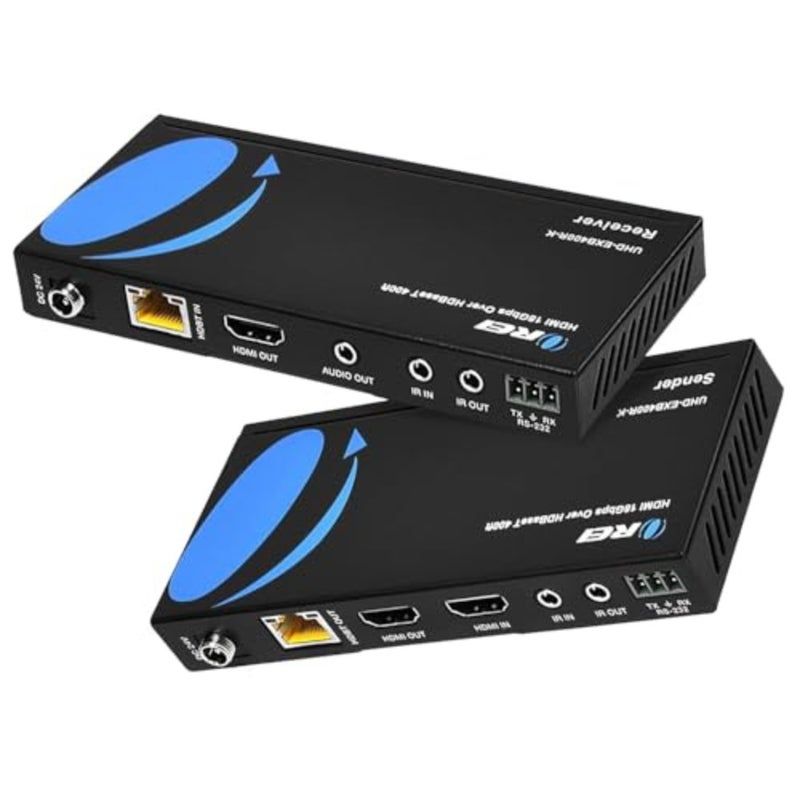 موسع HDMI عبر إيثرنت 4K للمسرح المنزلي، هيكل معدني، أسود، يمتد UltraHD 4K@60 هرتز 4:4:4 مع HDR، CEC، IR، RS-232 حتى 400 قدم، حلقة خارجية، POC، مخرج صوت - Image 1