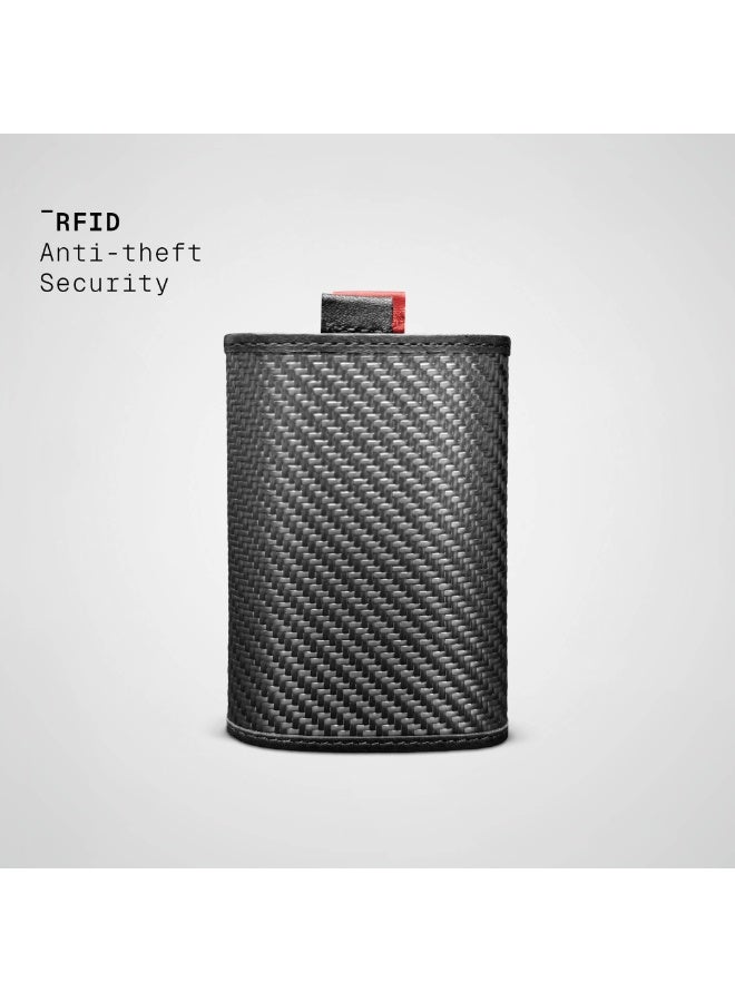 The Frenchie Co. Speed Wallet | Ultra Slim Front Pocket Wallet for Men & Women | RFID Blocking Quick-Access Card Holder with Pull Tab | Carbon Fiber with Full-Grain Italian Leather Minimalist Design | Holds up to 14 Cards & Cash (Rouge-Noir) - Image 4