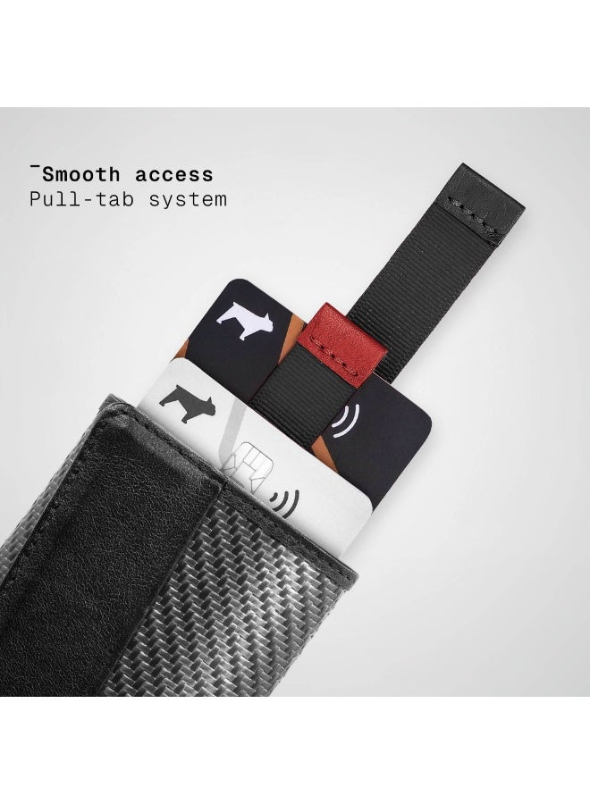 The Frenchie Co. Speed Wallet | Ultra Slim Front Pocket Wallet for Men & Women | RFID Blocking Quick-Access Card Holder with Pull Tab | Carbon Fiber with Full-Grain Italian Leather Minimalist Design | Holds up to 14 Cards & Cash (Rouge-Noir) - Image 5