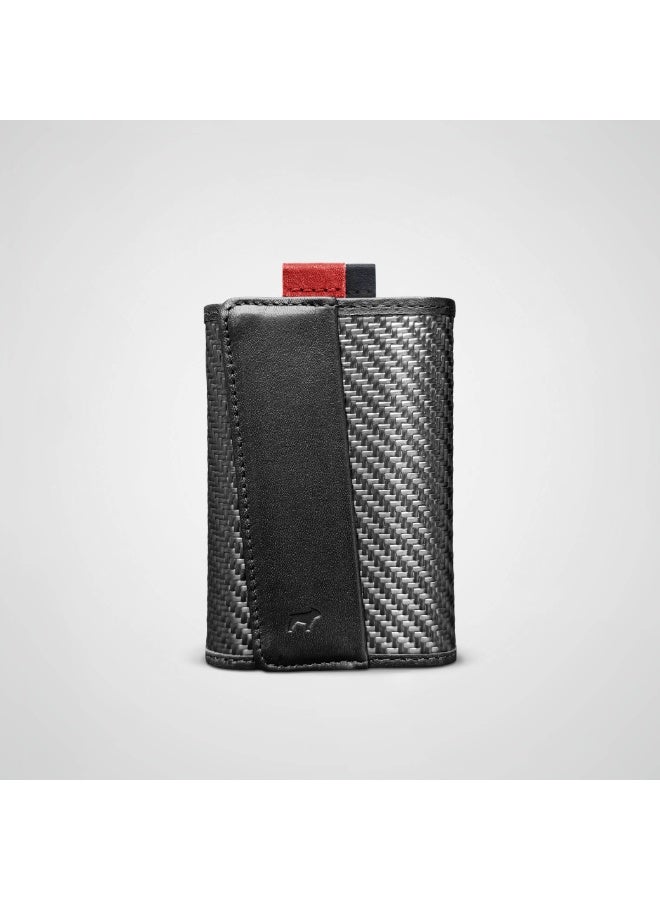 The Frenchie Co. Speed Wallet | Ultra Slim Front Pocket Wallet for Men & Women | RFID Blocking Quick-Access Card Holder with Pull Tab | Carbon Fiber with Full-Grain Italian Leather Minimalist Design | Holds up to 14 Cards & Cash (Rouge-Noir) - Image 2