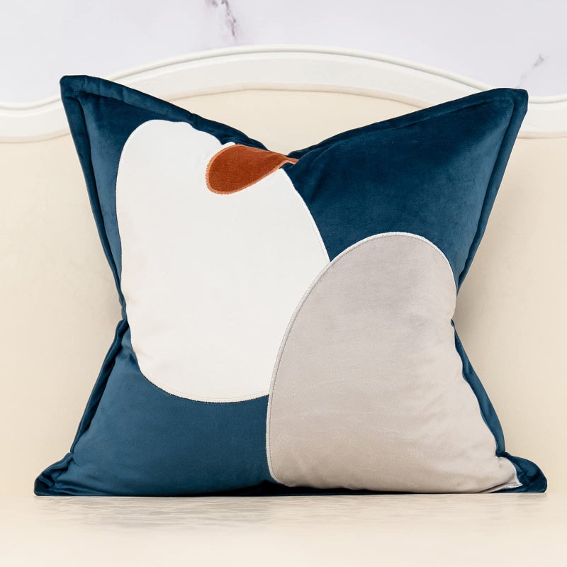 Yangest Blue Decorative Velvet Throw Pillow Cover with Cloth Texture Patchwork Cushion Cover Modern 20x20 Inch Pillowcase for Sofa Couch Bedroom Living Room