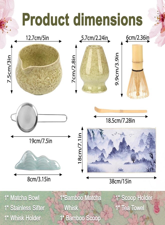HAKELPOK Matcha Whisk Set, 7 Pcs Matcha Kit Includes Matcha Bowl, Whisk and Holder, Bamboo Scoop, Scoop Rest, Sifter and Tea Towel, Gift for Matcha Lover (Mottled Green) - Image 3