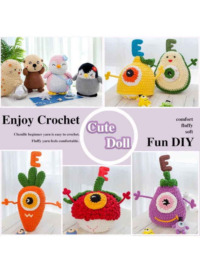 سونسر 6 قطع من خيوط الشنيل الناعمة السميكة للكروشيه، خيوط ناعمة ودافئة للأطفال للحيكة والكروشيه، بطانية DIY Craft Amigurumi Pack مع إكسسوارات الكروشيه B - Image 5