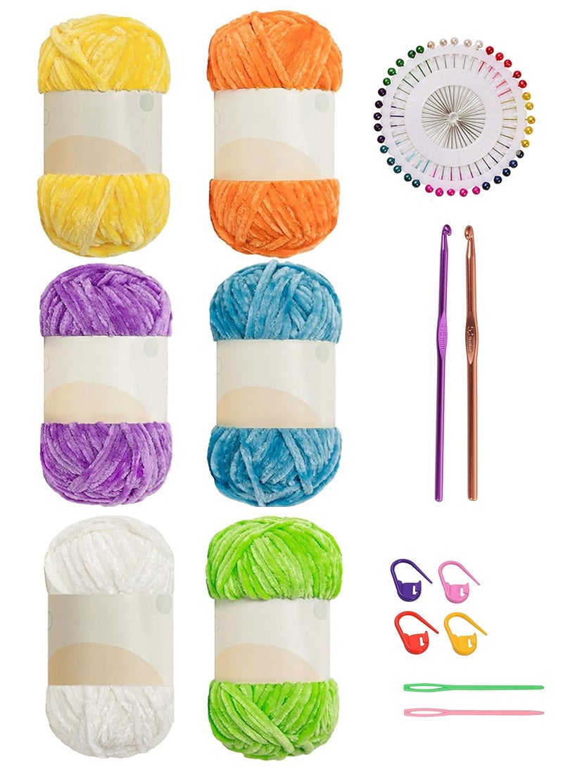 سونسر 6 قطع من خيوط الشنيل الناعمة السميكة للكروشيه، خيوط ناعمة ودافئة للأطفال للحيكة والكروشيه، بطانية DIY Craft Amigurumi Pack مع إكسسوارات الكروشيه B - Image 1