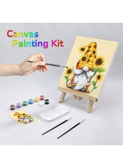 VOCHIC VOCHIC Canvas Painting Kit Pre Drawn Canvas for Painting for Adults Party Kits Paint and Sip Party Supplies 8x10 Canvas to Paint 8 Acrylic Colors,3 Brush,1 Pallet Gnome Paint Art Set  - Image 2
