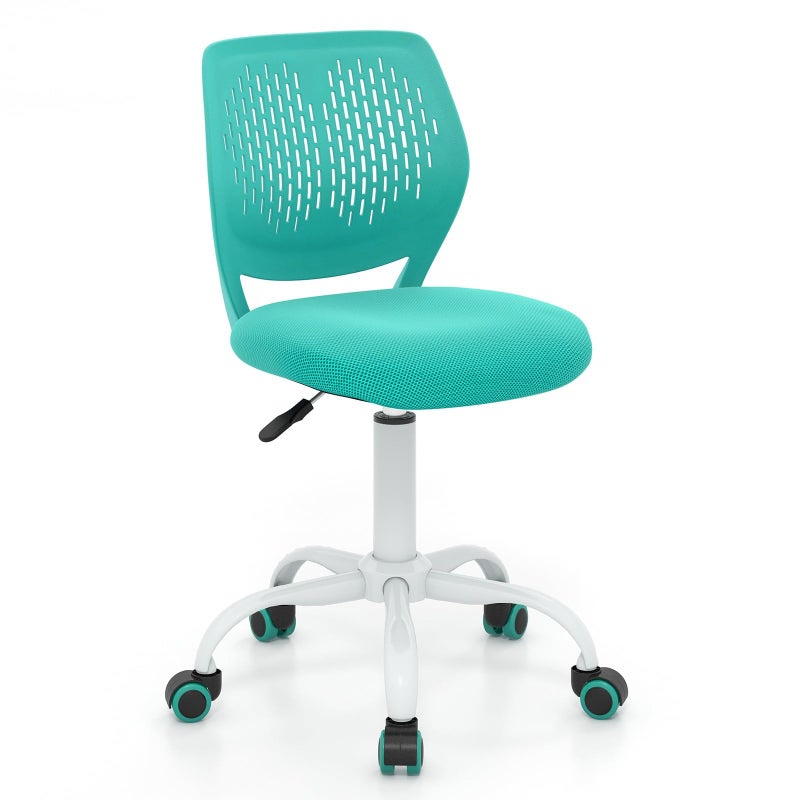 Giantex Kids Desk Chair Armless Mesh Children Study Seat Swivel Teen Desk Computer Chair with Adjustable Height  Lumbar Support Turquoise